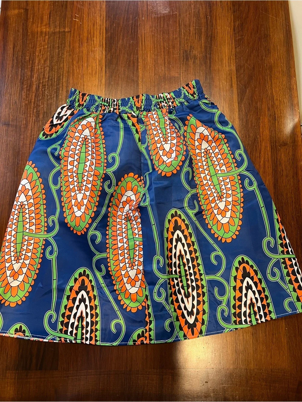 Afibi Navy Blue Orange & Green Patterned Skirt, size XL - Picture 6 of 11